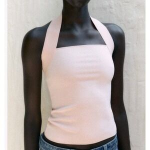 ZARA Pink Structured Stretch Top Wide Strap Square Neck Size S NWT Minimalist